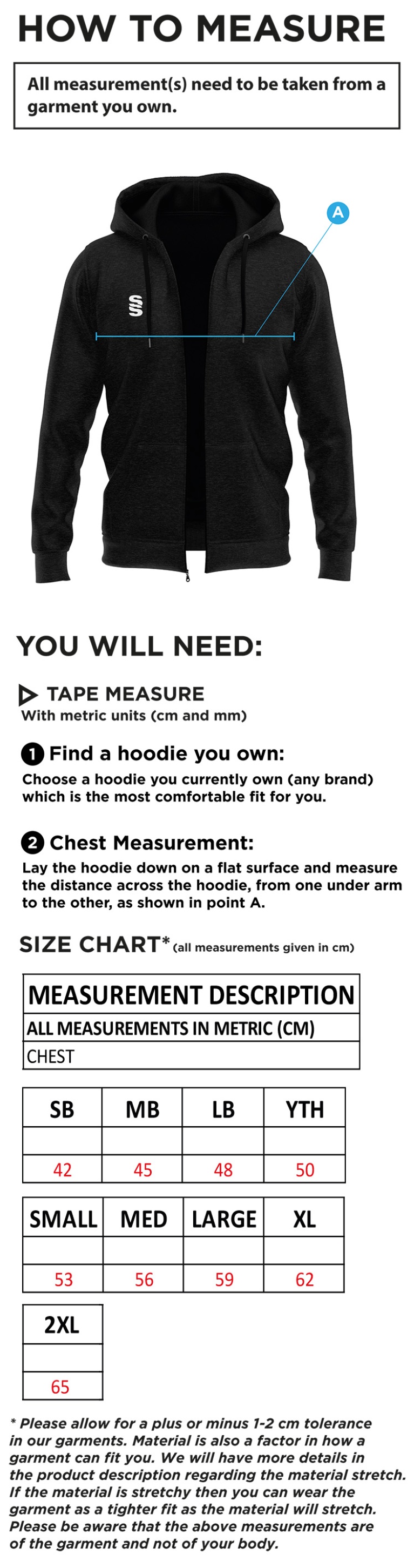 Dual Full Zip Hoody : Royal - Size Guide