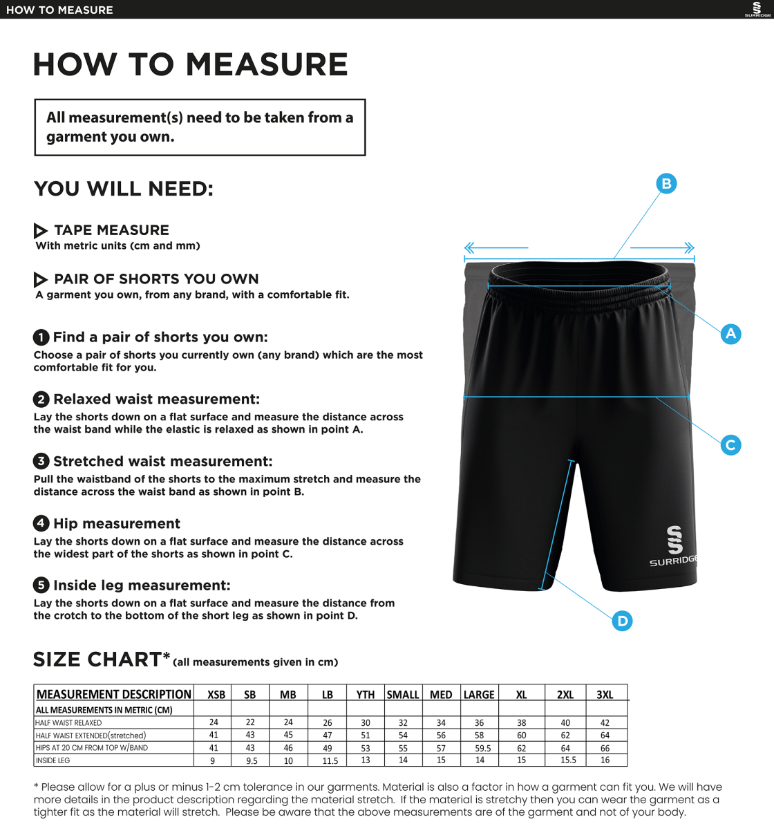 Classic Short Royal / White - Size Guide