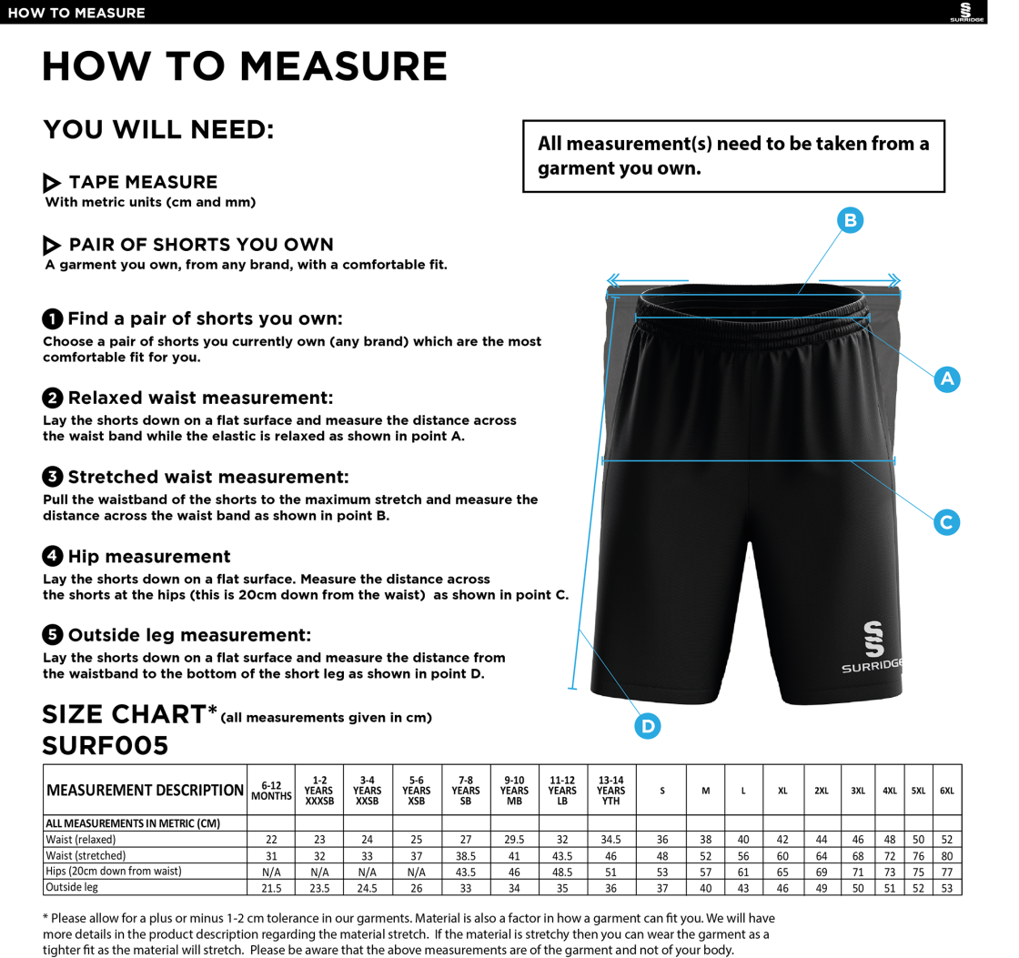 MATCH SHORT - Size Guide