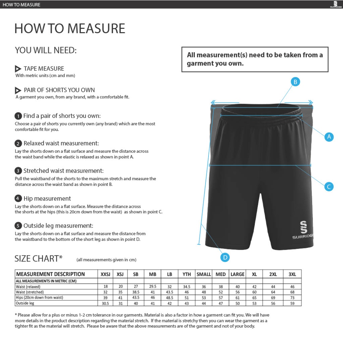 Fuse Shorts : Royal - Size Guide