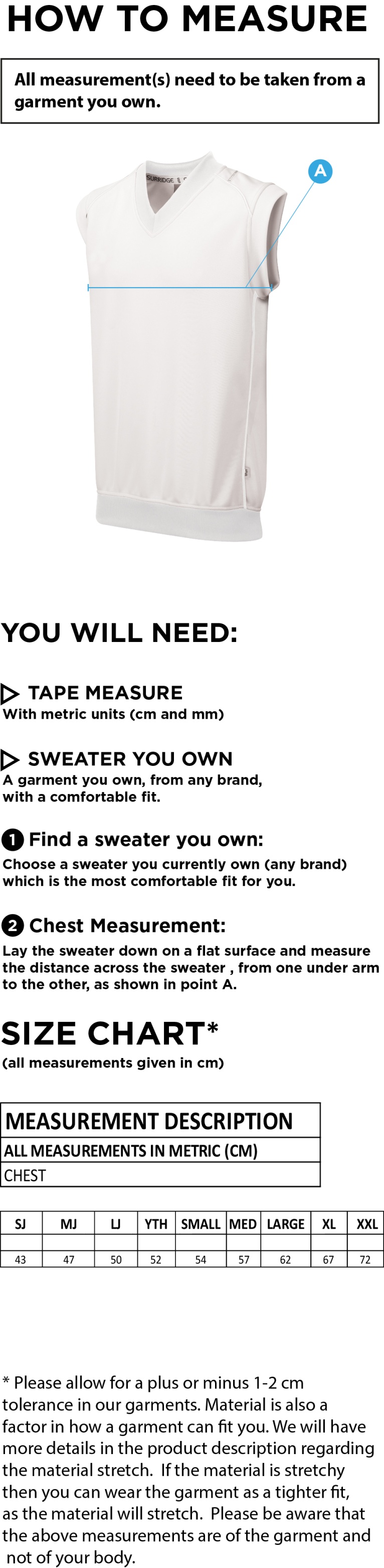 Dual Sleeveless Sweater - Size Guide