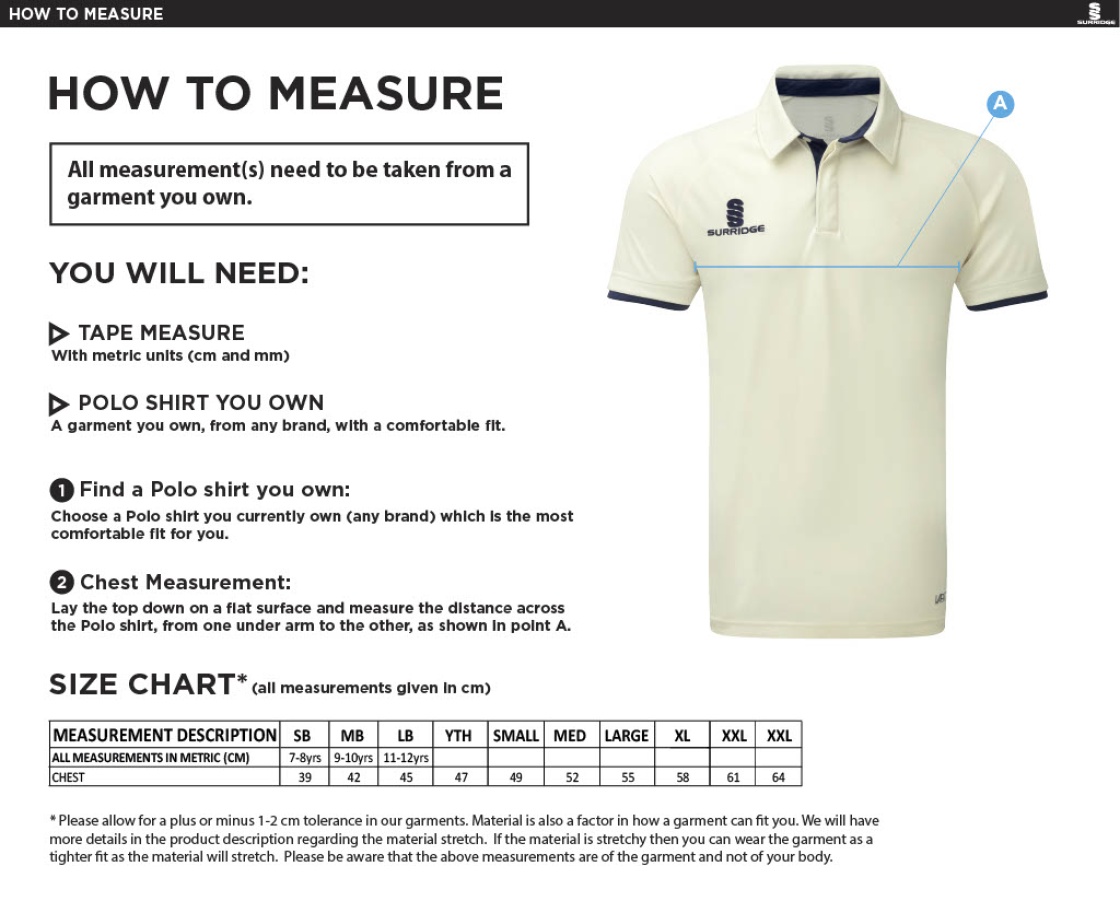 Dual Cricket Shirt Short Sleeve - Size Guide