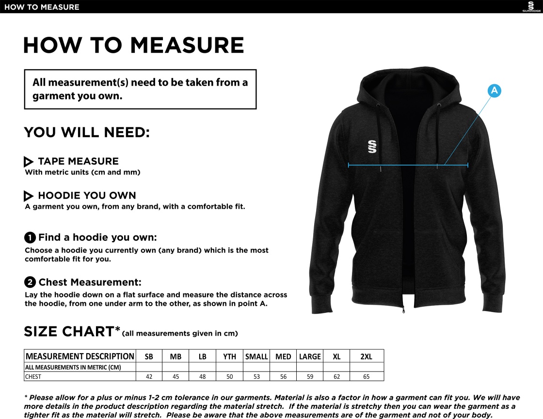 Women's Dual Full Zip Hoody : Royal - Size Guide