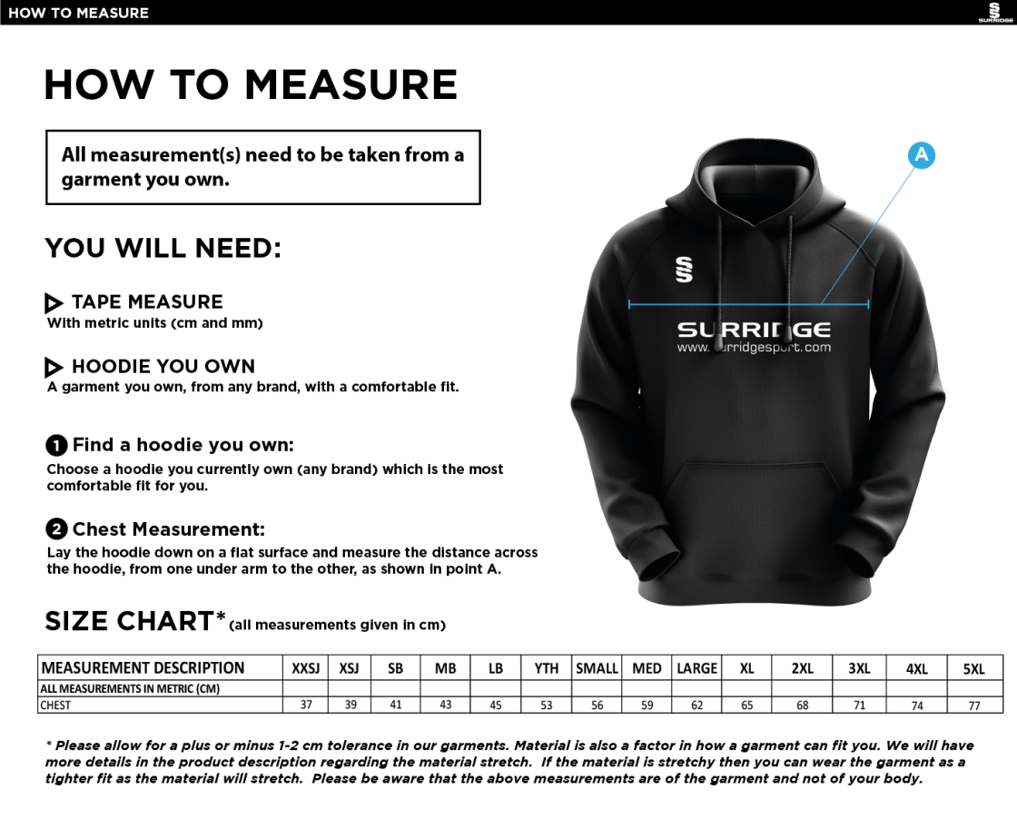 Fuse Hoody : Black / White - Size Guide