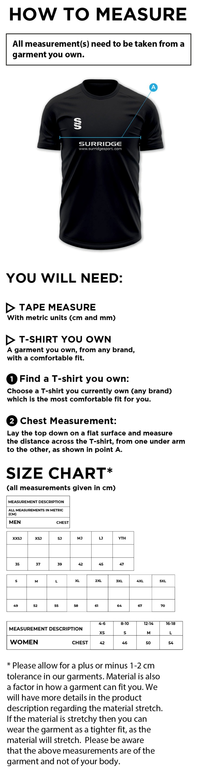 T-SHIRT - RAGLAN SLEEVE - S/S (CORE) - Size Guide
