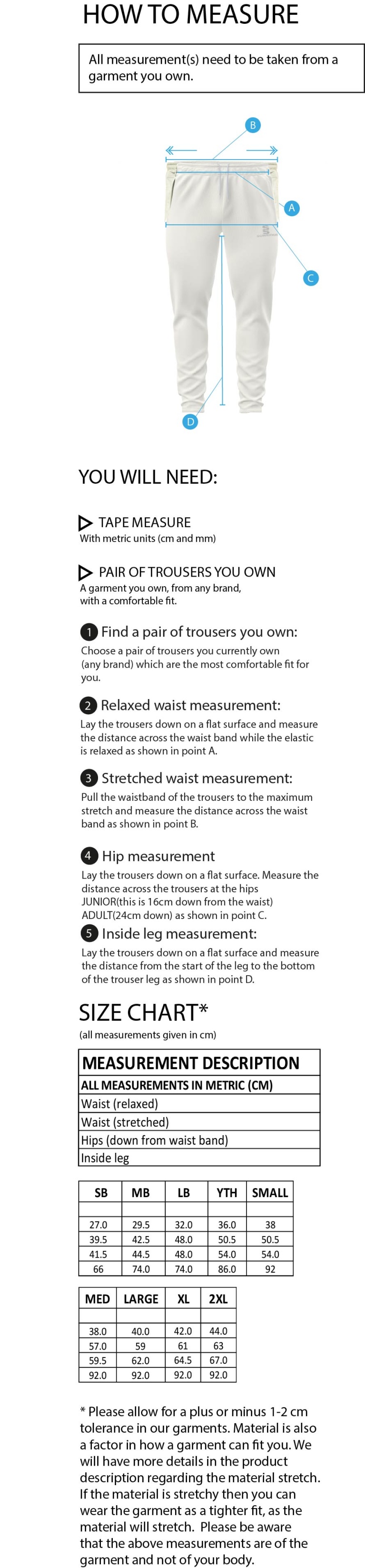 Blade Playing Pant : Bottle - Size Guide