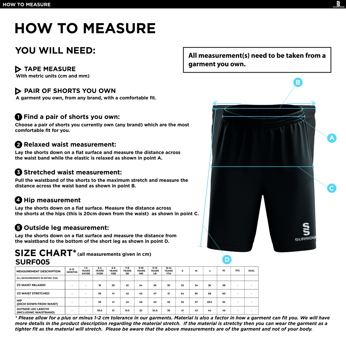 Match Short Red - Size Guide