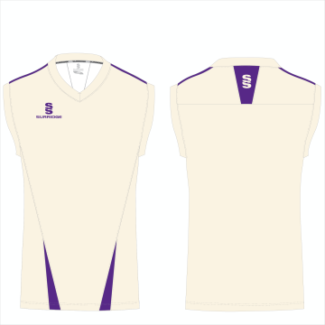 Sleeveless Cricket Sweater with Purple Trim