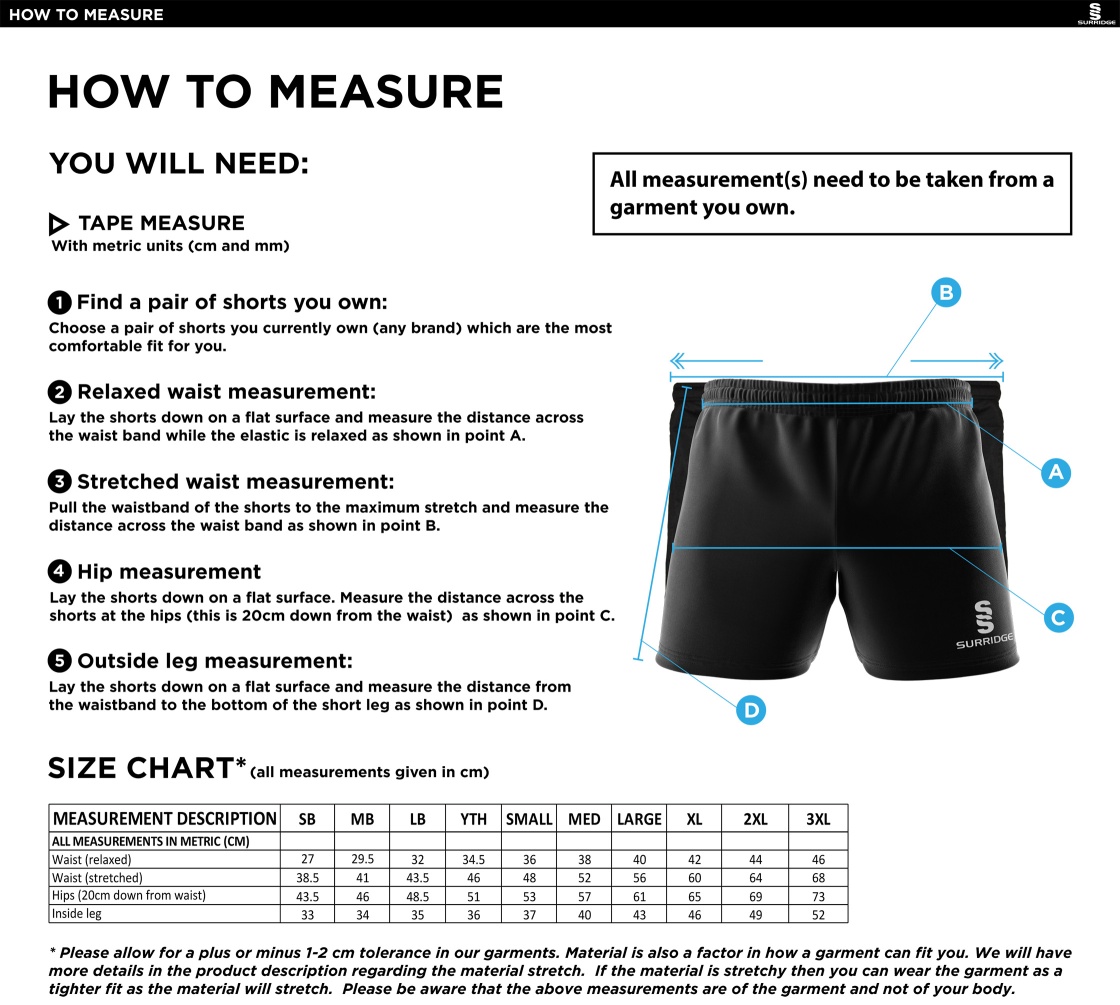 Youth's Performance Gym Short : Navy - Size Guide