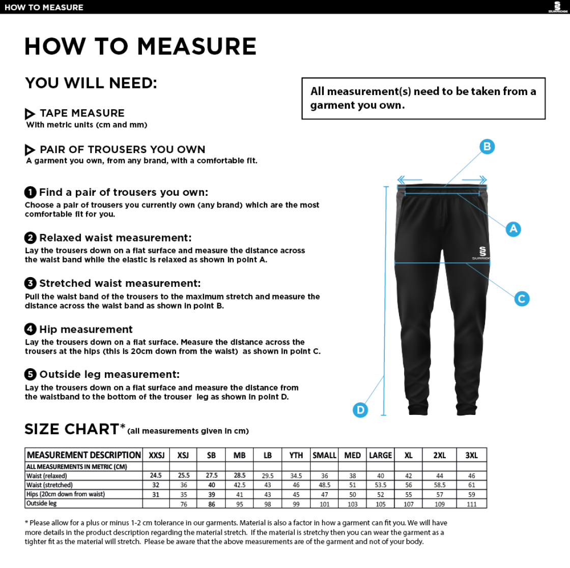 Tek Slim Training Pants : Navy - Size Guide