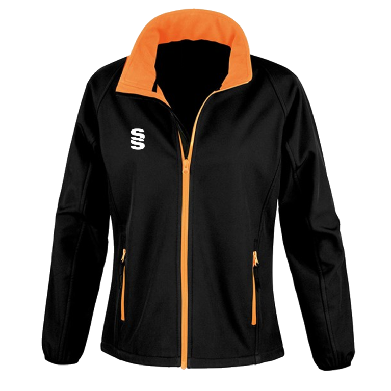 Female Core printable softshell jacket - Black Orange
