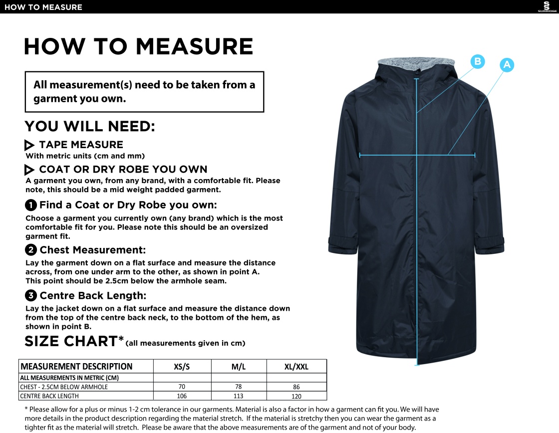 FLEECE ROBE - BLACK - Size Guide