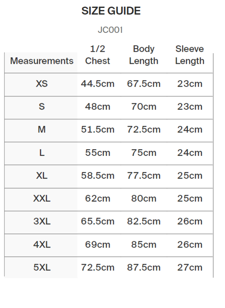 COOL T - Size Guide