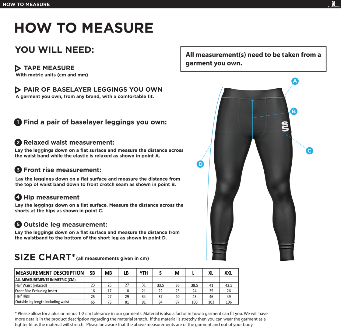 Dual Baselayer Legging - Size Guide