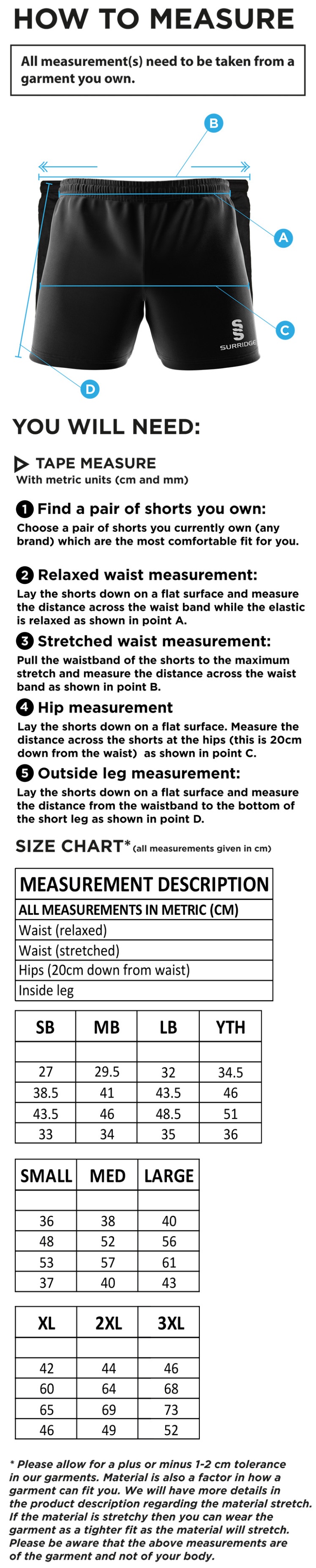 Performance Gym Short : Royal - Size Guide