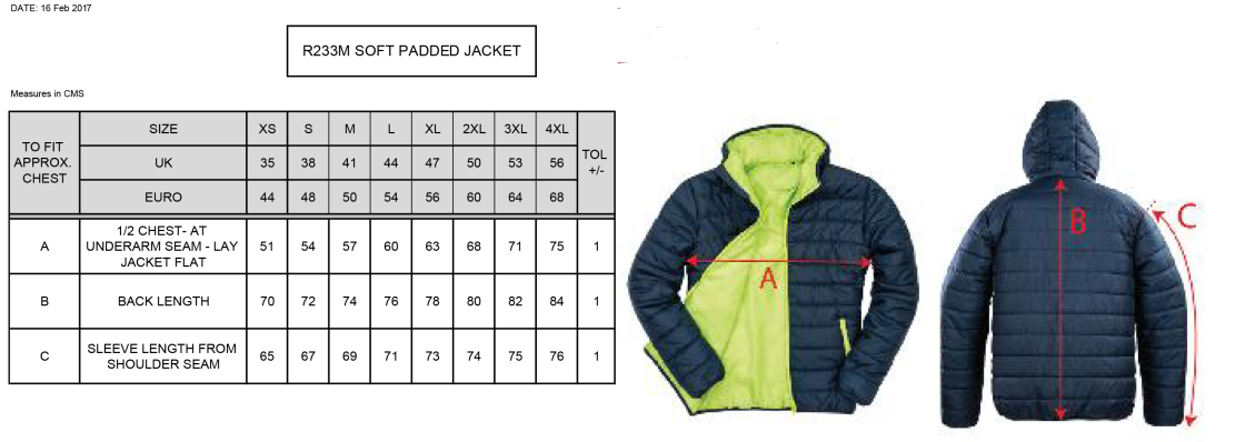 Supersoft Padded Jacket : Navy - Size Guide