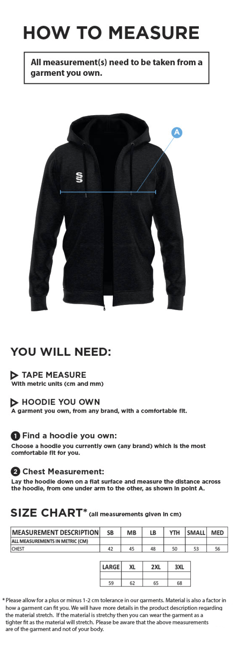 Dual Full Zip Hoody : Black - Size Guide