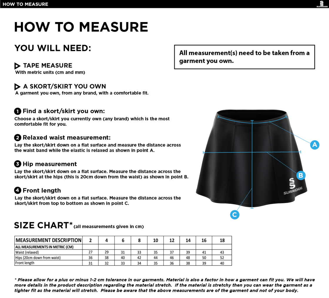 SKORT - Size Guide