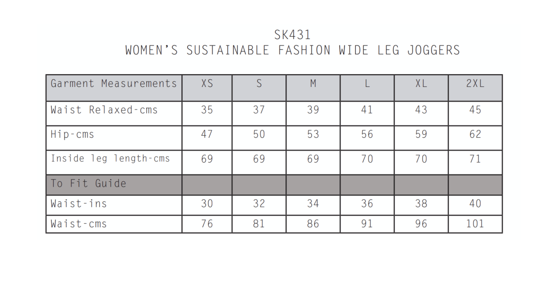 Womens Wide Leg Joggers Black - Size Guide