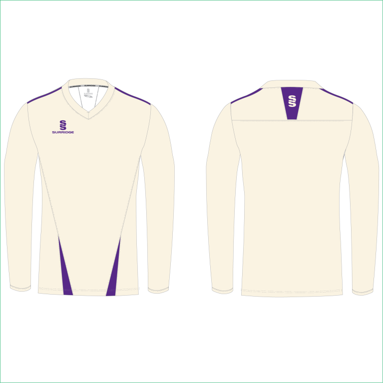 Long Sleeve Cricket Sweater with Purple Trim