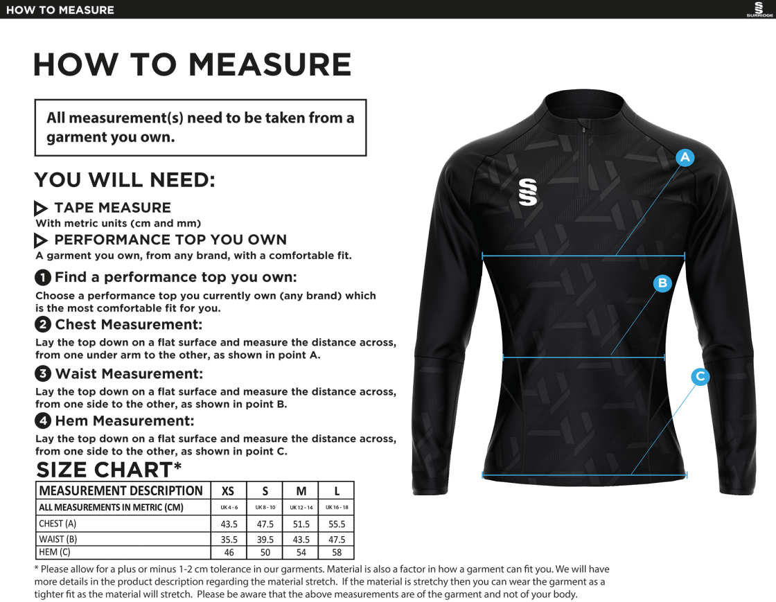 Impact 1/4 Zip Performance Top - Women's Fit : Royal - Size Guide