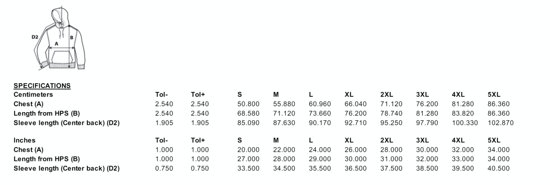 HEAVY BLEND HOOD SWEATSHIRT - Size Guide