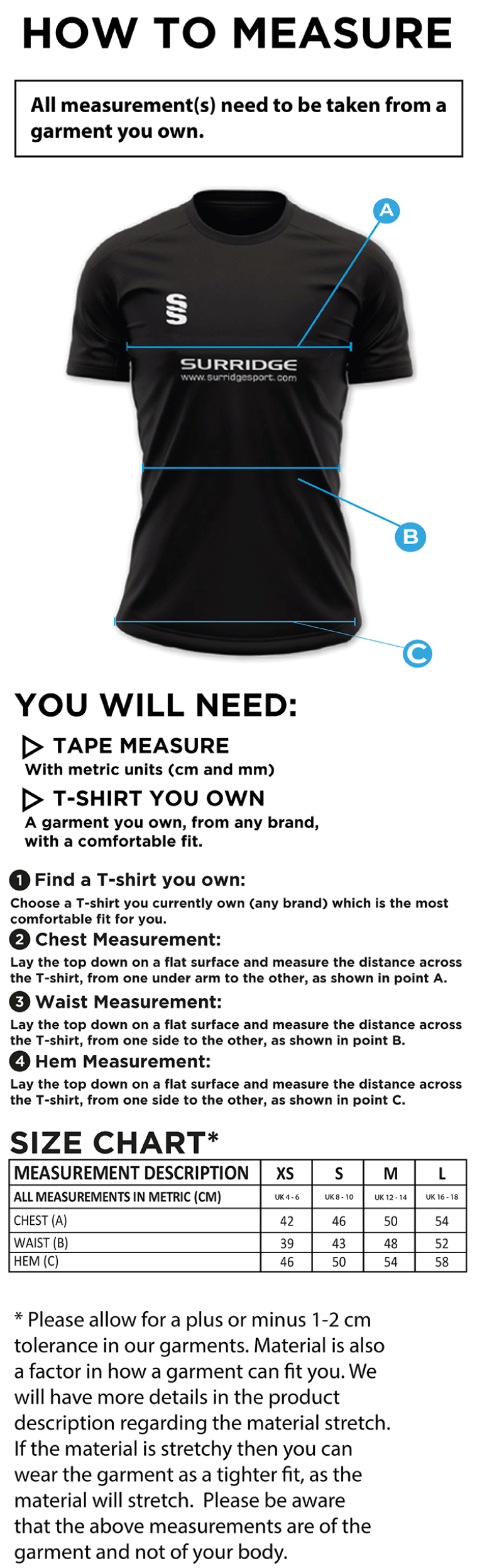Impact T-Shirt - Women's Fit : Black - Size Guide
