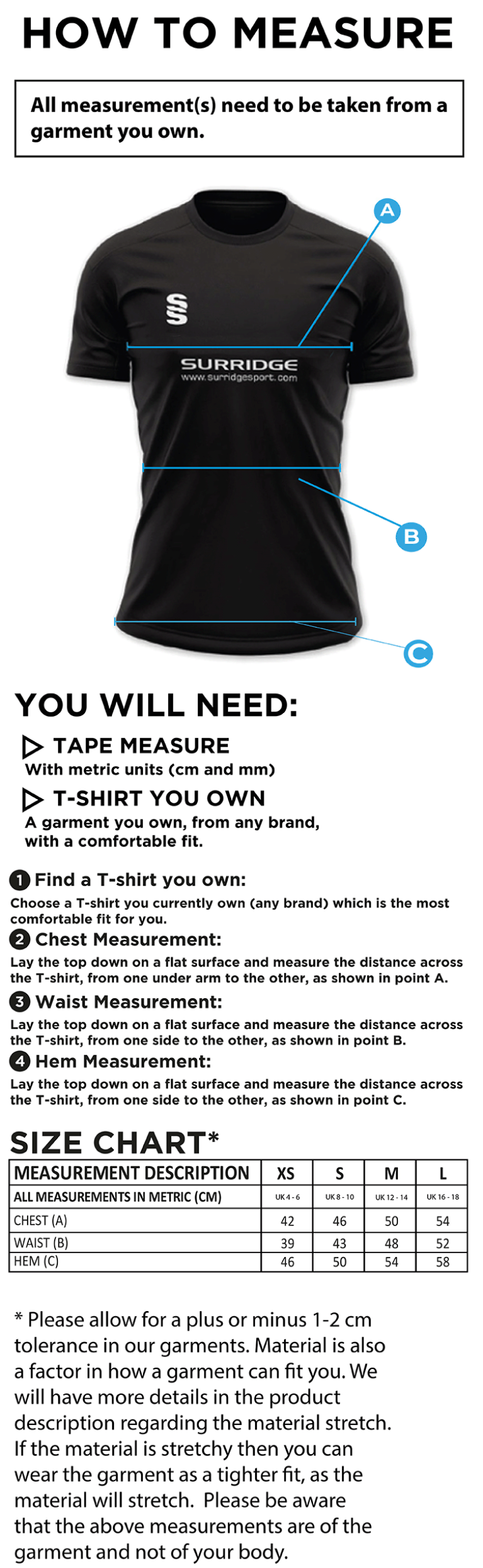 Women's  Polo Shirt : Royal - Size Guide