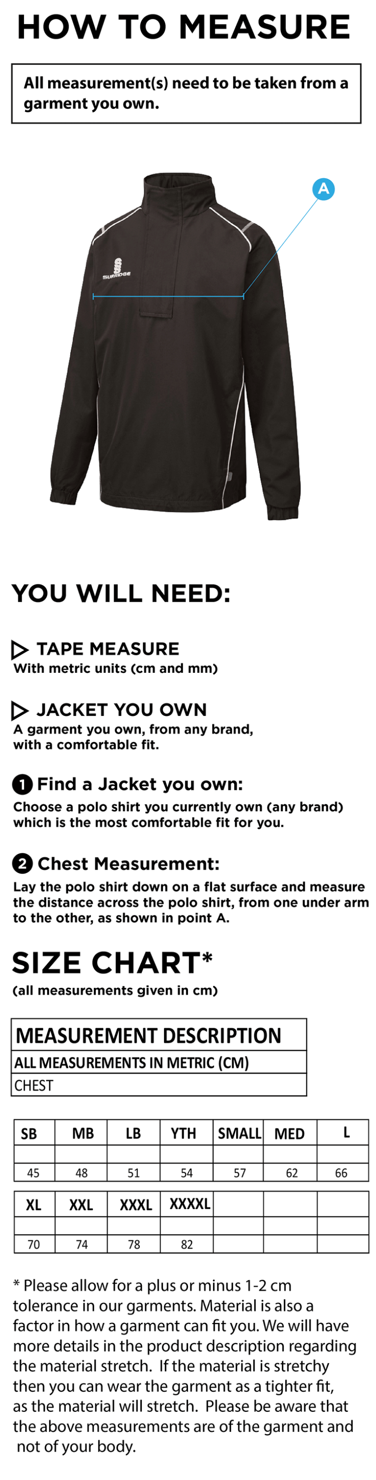Curve 1/4 Zip Rain Jacket - Black - Size Guide