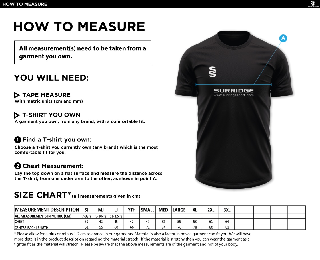 Fuse Training Shirt : Navy / White - Size Guide