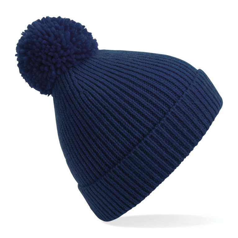 Engineered Knit Ribbed Pom Pom Beanie : Navy