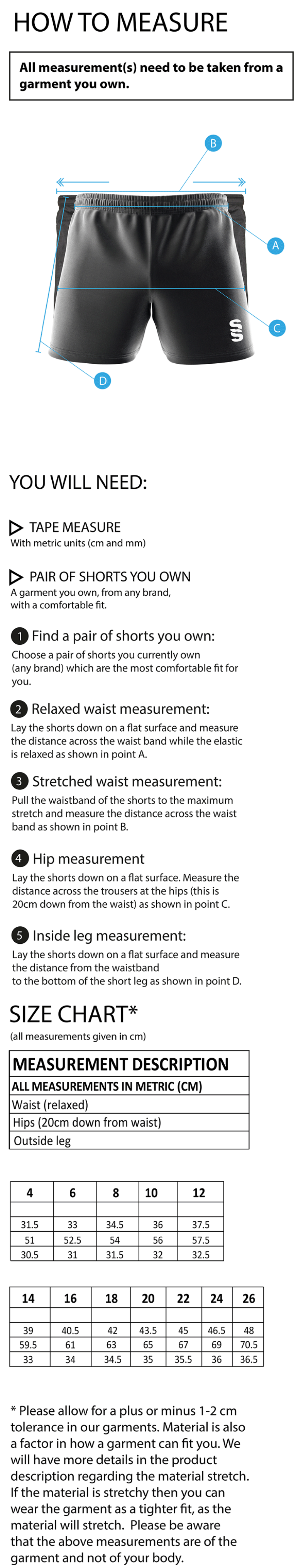 Match Short Black - Womens - Size Guide