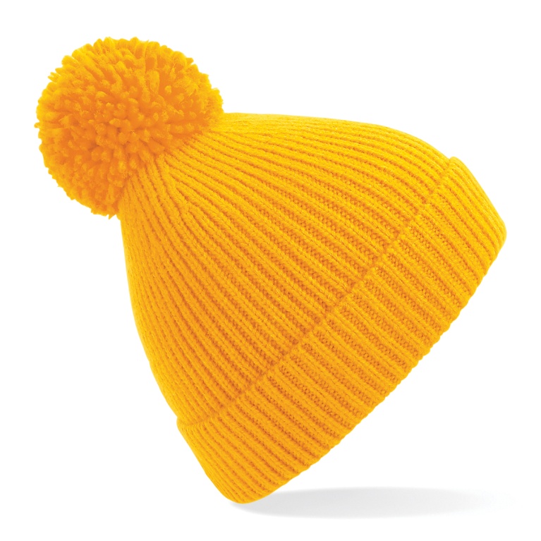 Engineered Knit Ribbed Pom Pom Beanie : Yellow