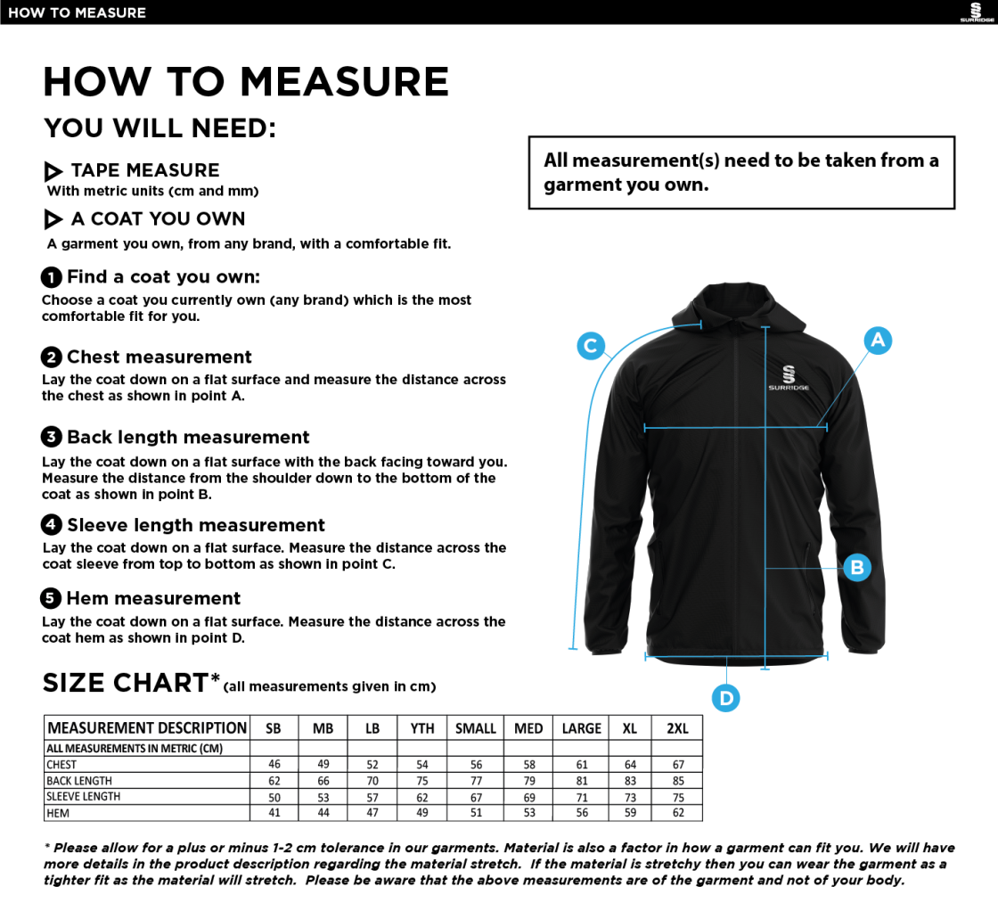 Women's Dual Full Zip Training Jacket : Royal - Size Guide