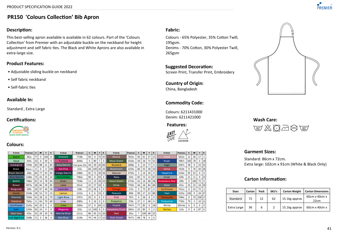 Bib Apron - Size Guide