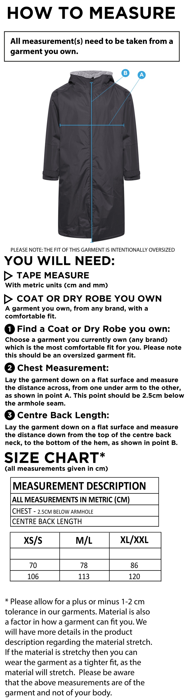 FLEECE ROBE - BLACK - Size Guide