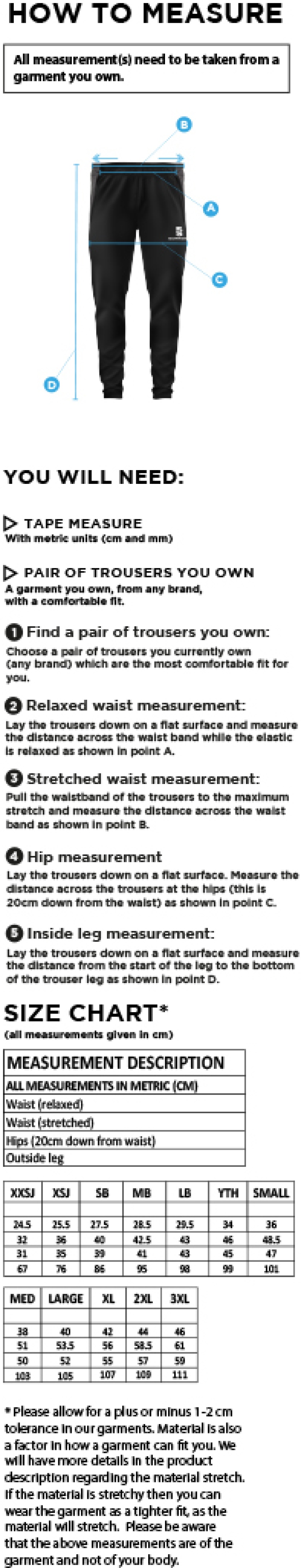 Skinny Pant : Black - Size Guide