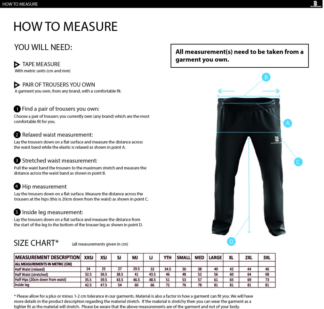 POPLIN TRACK PANT WITH LYCRA - Size Guide