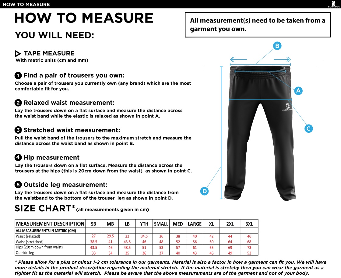 Rip Stop Track Pant : Navy - Size Guide