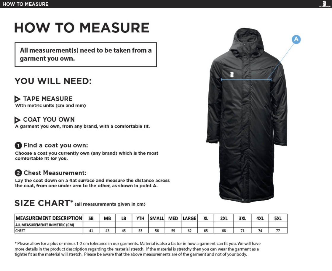 Full Length Sub Coat - Size Guide