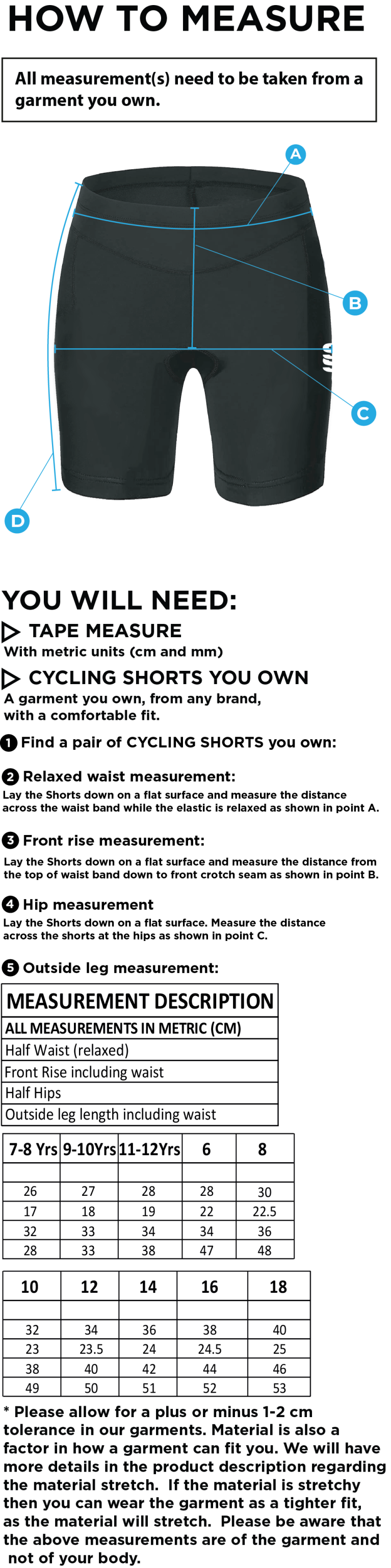 Women's Dual Cycling Short : Navy - Size Guide