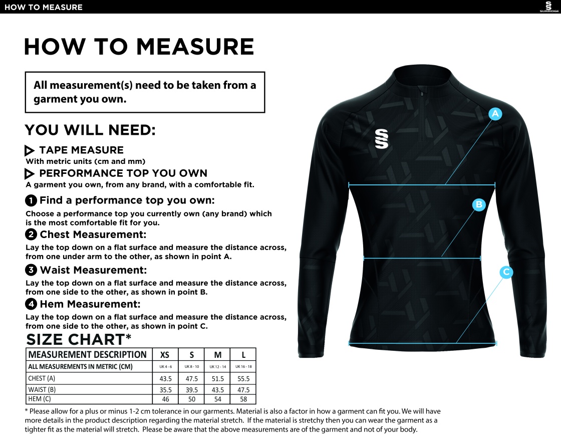 VOLT 1/4 ZIP PERFORMANCE TOP - Size Guide