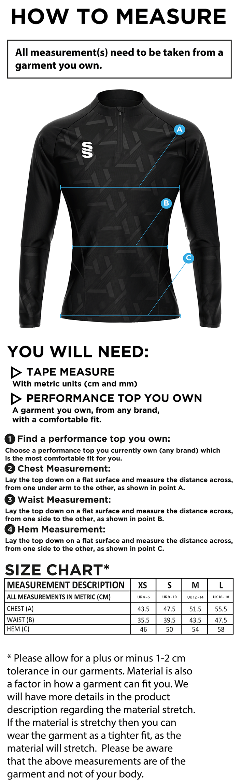 Impact 1/4 Zip Performance Top - Women's Fit : Royal - Size Guide