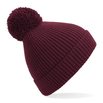 Engineered Knit Ribbed Pom Pom Beanie : Maroon