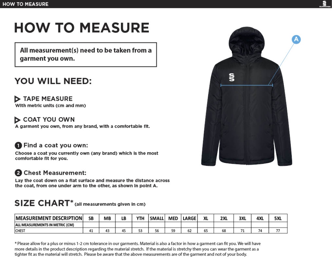 Active Padded Jacket - Navy - Size Guide