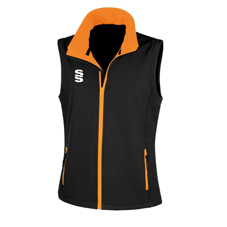 Core Printable Softshell Gilet Female: Black/Orange