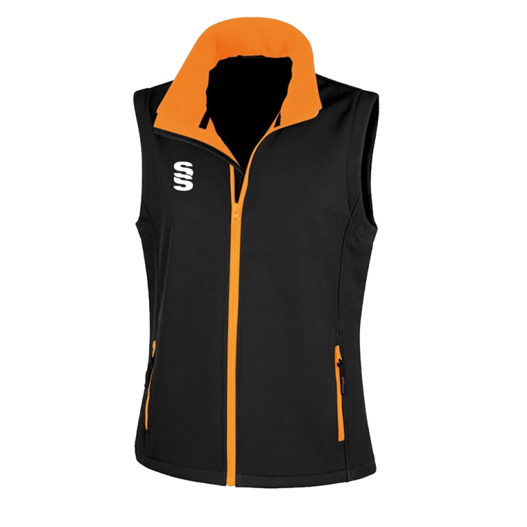 Core Printable Softshell Gilet Female: Black/Orange