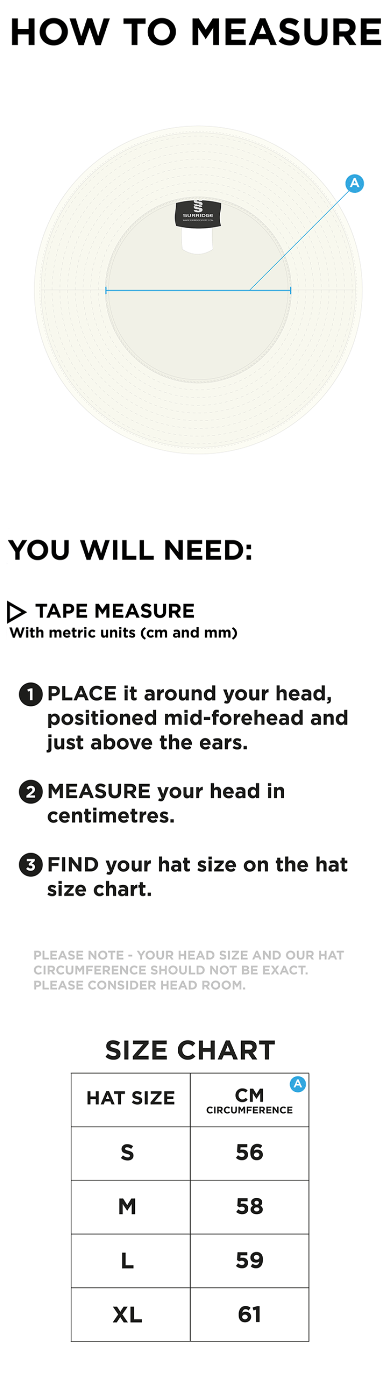 Floppy Hat - Black - Size Guide