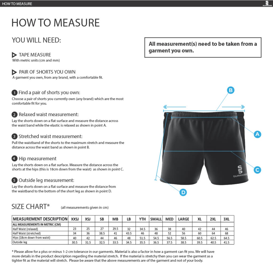 Premier Rugby Short Black - Size Guide