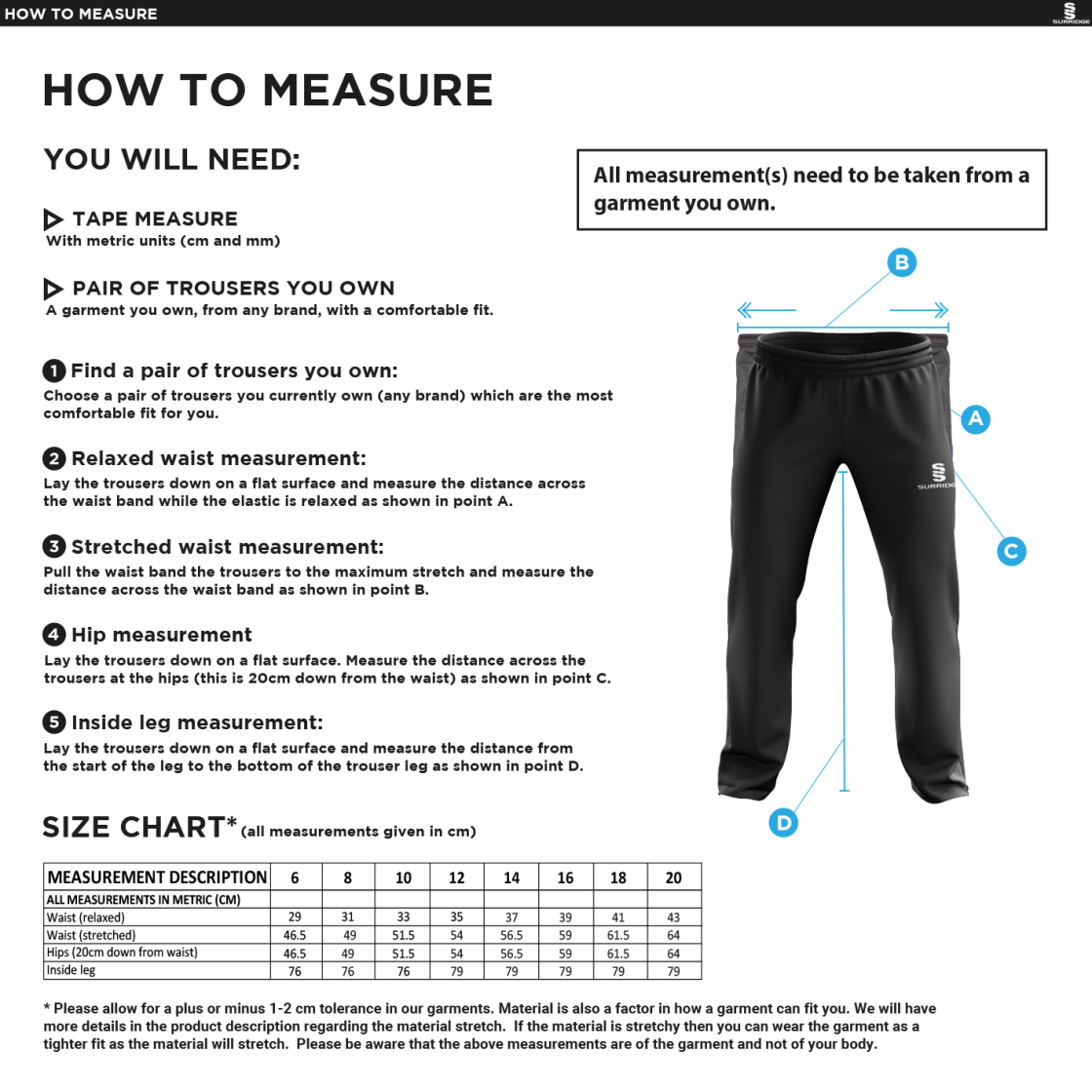 POPLIN TRACK PANT WITH LYCRA - Size Guide